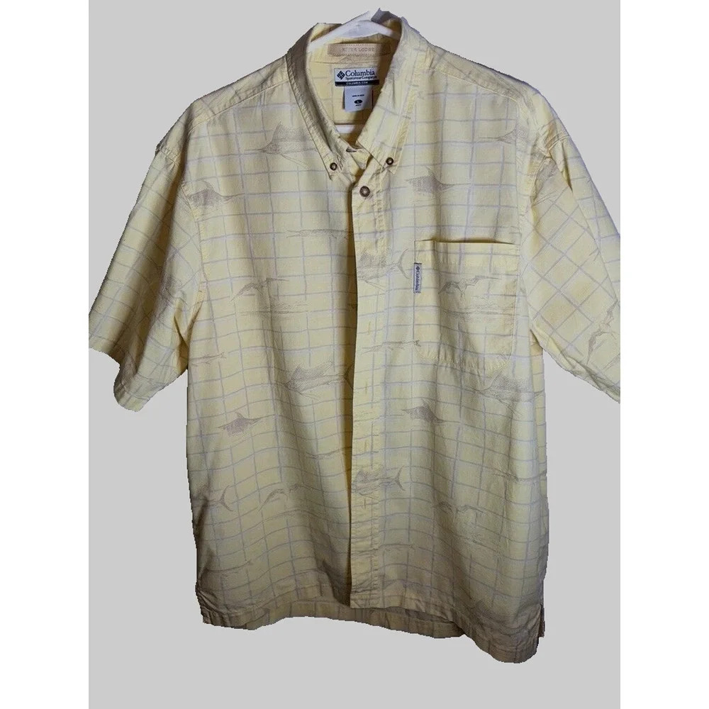 Columbia River Lodge Fish Print Shirt Mens Large Short Sleeve Button Down